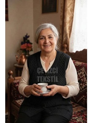 Çt Çeyizci Tekstil Çeyizlik Yelek, Siyah Simsiz Yelek, Örgülü Yelek, Hediyelik Yelek, Gelin Yeleği - Geniş Beden