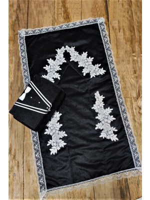 Çt Çeyizci Tekstil Damat Figürlü 2 Parça Kadife Seccade Çeyizlik Damat Seti, Damat Kutusu ve Kadife Tek Seccade