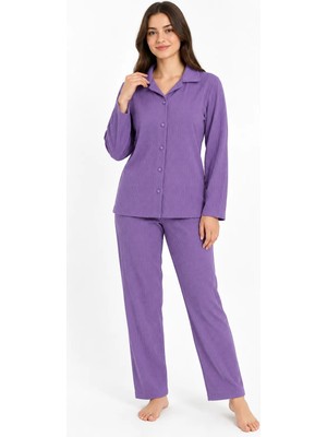 Sleeproom Kadın Bürümcük Düğmeli Lila Pijama Takımı