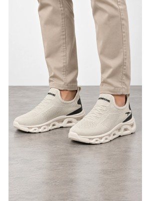 Ht Hotin Bonita Erkek Bağcıksız Triko Günlük Sneaker Ayakkabı - Bej