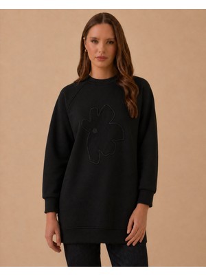 Belirtilmemiş 5327 Sıfır Yaka Önü Çiçek Desenli Taş Detaylı Tunik #26#