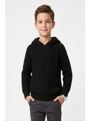 Meriç Bebe Unisex Çocuk Selanik Örgü Kapüşonlu V Yaka Triko Kazak