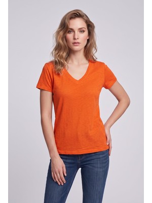 Daido Daıdo Kadın V Yaka Kısa Kollu Pamuk Karışımlı Günlük T-Shirt 19Y331900202