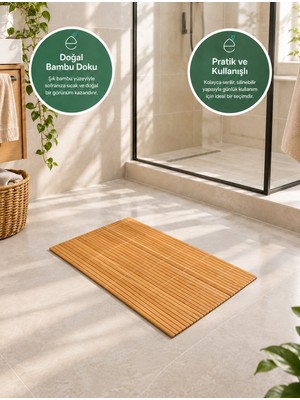 Evonita Bambu Banyo Paspası Doğal Bambu Duş Önü Paspas Dekoratif Ahşap Görünümlü Banyo ve Ev Paspası