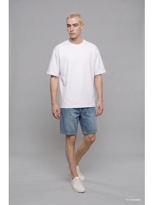 DeFacto %100 Pamuk Baggy Fit Mavi Bermuda Jean Şort I1947AX26HS
