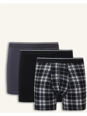 DeFacto Regular Fit Ekose Desenli Beli Lastikli 3'lü Boxer I2275AX26AU