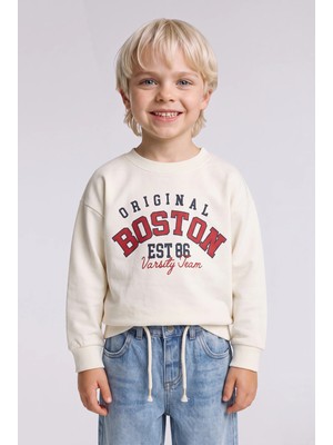 DeFacto %100 Pamuk Bisiklet Yaka Baskılı Sweatshirt Erkek Bebek H8402A526AU