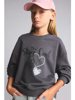 DeFacto Relax Fit Bisiklet Yaka Baskılı Uzun Kollu Sweatshirt Kız Çocuk I4060A826AU