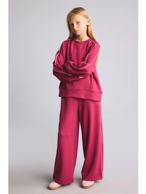 DeFacto Bisiklet Yaka Baskılı Sweatshirt Üst Geniş Paça Eşofman Altı 2'li Soft Touch Takım Kız Çocuk I1133A826AU