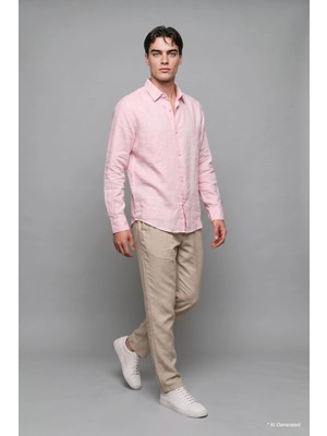 DeFacto %100 Keten Regular Fit Polo Yaka Basic Uzun Kollu Gömlek C1825AX26SM