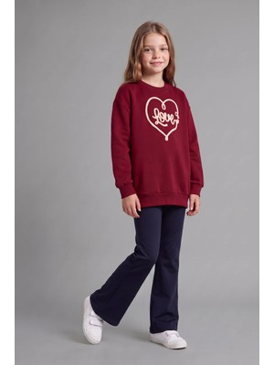 DeFacto Bisiklet Yaka Baskılı Sweatshirt Üst İspanyol Paça Tayt Alt 2'li Takım Kız Çocuk I1136A826AU