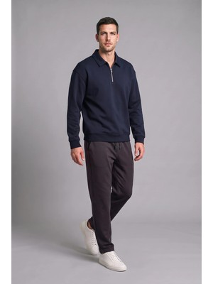 DeFacto Pamuklu Regular Fit Polo Yaka Kalın Kumaş Sweatshirt H1833AX26AU