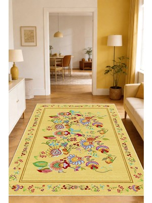Decomia Home Dijital Kaymaz Yıkanabilir Renkli Çiçek Desenli Salon Halısı Mutfak Halısı Koridor Halısı Yolluk