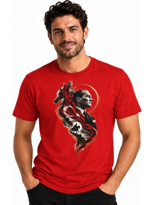 Etifa Tekstil Etifa Atatürk Portre Türk Bayrağı Temalı Premium Unisex %100 Pamuk Kırmızı Tişört