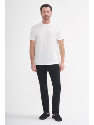İntersivin Erkek Bisiklet Yaka Dokulu Çizgili Kısa Kollu Pamuk Karışımlı T-Shirt BRŞ-03