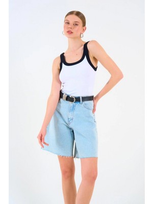 Pileli Store Iki Renkli Atlet - Beyaz-Siyah