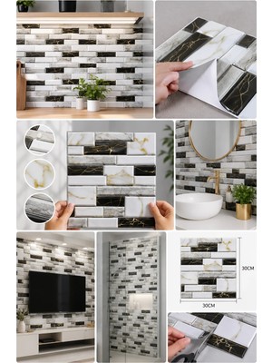 Munico 20PC 30X30 cm Kendinden Yapışkanlı 3D 3D Şık Fayans Duvar Yapıştırma Duvar Kağıdı Dekorasyon