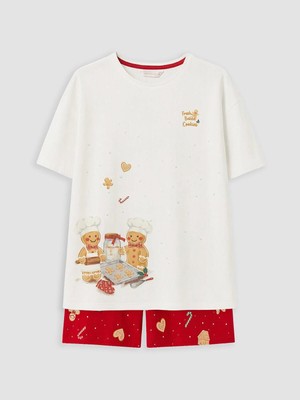 LC Waikiki Yılbaşı Temalı Kadın Şortlu Pijama Takımı  (W6)