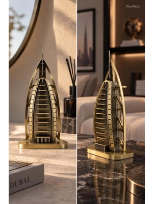 Munico Dubai Temalı Dekoratif Biblo Burj Al Arab Tasarımlı Gold Ofis ve Ev Dekorasyon Objesi