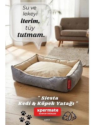 Xpermate Kedi Yatağı ve Köpek Yatağı Fermuarlı Evcil Hayvan Yatağı 80x100x28 cm Antrasit Bej Yuvi Siesta