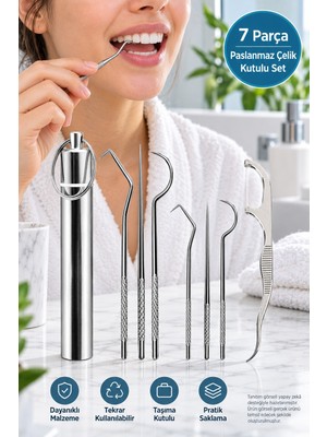 Buffer® 7 Parça Paslanmaz Çelik Ağız Diş Tartar Sökücü Temizlik Bakım Seti Sağlam ve Kullanışlı