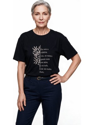 Sempre Kadın Bisiklet Yaka Rahat Kesim Pamuklu Baskılı Kısa Kollu T-Shirt 25Y6022