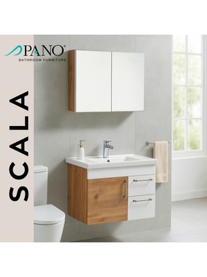 Pano Scala 80 cm Asma Banyo Dolabı Ceviz Beyaz