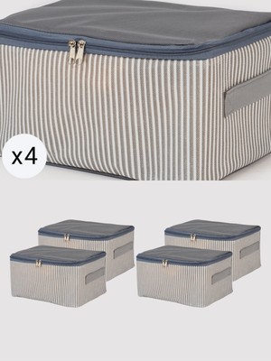 Empressco 4 Adet Küçük Boy Antrasit Çizgili Baza Altı Valiz Düzenleyici Organizer Seyahat Hurcu 30X20X15 cm