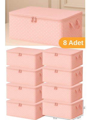 Empressco 8 Adet - Pembe Benekli Büyük Boy Baza Altı ve Çekyat Tipi Hurç 65 x 45 x 22 cm