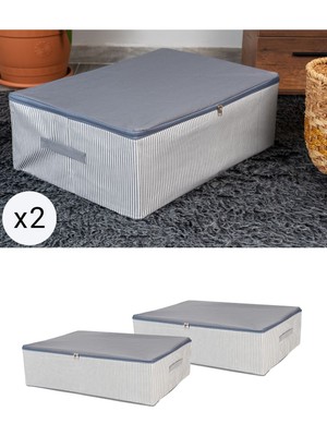 Empressco 2 Adet Mega Boy Antrasit Çizgi Desenli Baza Altı Hurç Seti 75X40X20 cm