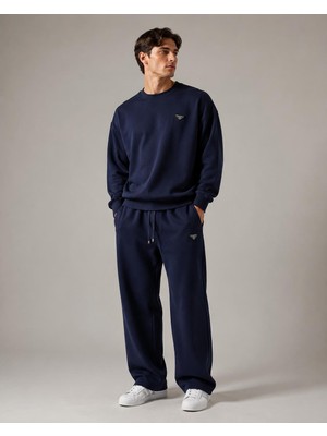 Storm Wear Erkek Oversize Bisiklet Yaka Sweatshirt Bol Paça Eşofman Takımı - Yumuşak Doku Wide Leg Ikili Takım