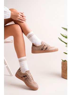 Bahrina Kadın Kahve Süet Leopar Günlük Sneaker