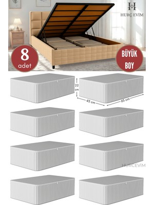 Empressco 8 Adet - Antrasit Çizgili Büyük Boy Hurç Seti - Baza Altı ve Çekyat Tipi Organizer - 65 x 45 x 22 cm