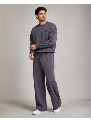 Storm Wear Erkek Oversize Bisiklet Yaka Sweatshirt Bol Paça Eşofman Takımı - Yumuşak Doku Wide Leg Ikili Takım