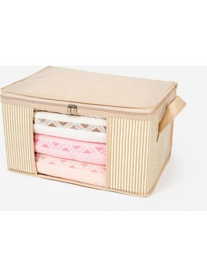 Empressco Küçük Boy Pencereli Krem Çizgi Desenli Dolap Içi Düzenleyici Havlu Organizer, Hurç 40X30X20 cm