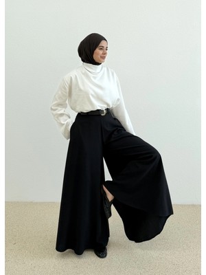 Moda Aksa 3923 Kemerli Pantolon Etek Siyah