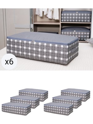 Empressco 6 Adet Mega Boy Gri Kare Desen Ekoseli Yastık Yorgan Düzenleyici Baza Altı Hurcu 75X40X20 cm