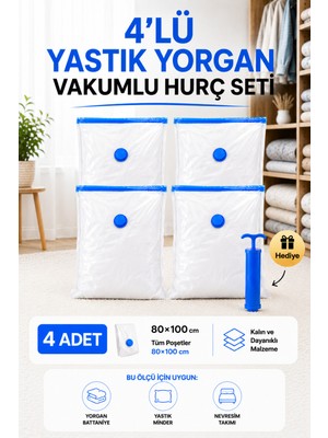 Empressco 4’lü Yastık Yorgan Vakumlu Hurç Seti 80X100 cm – Battaniye Nevresim Saklama Poşeti (Pompa Hediyeli)