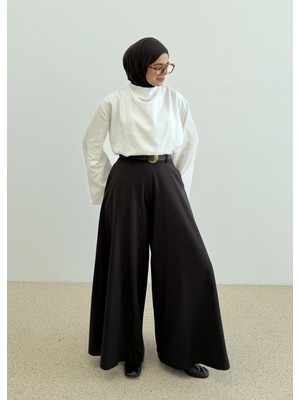 Moda Aksa 3932 Kemerli Pantolon Etek Kahverengi