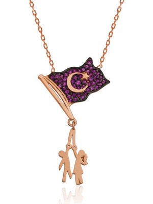 Pileli Store 925 Ayar Gümüş Bayrak Tutan Çocuklar Gümüş Kolye