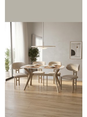 Dekorfim DFY104 140X80 Mdf Mutfak Masası Modern Dikdörtgen Dekoratif Şık Yemek Masası 4-6 Kişilik Sabit Masa