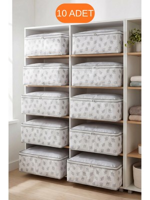 Empressco 10’lu Çiçek Desenli Çizgili Beyaz Baza Altı Çekyat Hurç Organizer 60×40×22 cm