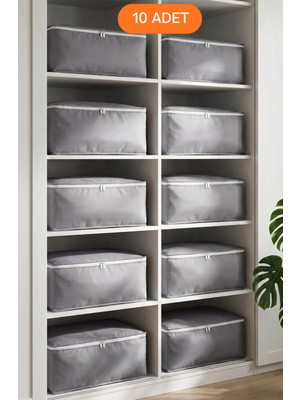 Empressco 10'lu Set - Antrasit Büyük Boy Baza Altı & Çekyat Altı Hurç (60 x 40 x 22 Cm)