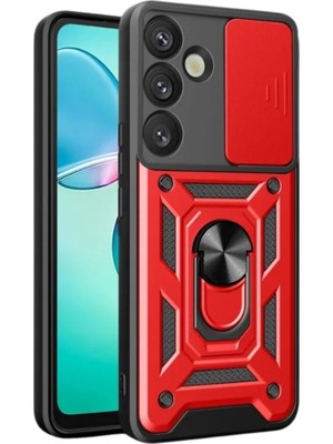 Bezos Samsung Galaxy S25 Fe Pars Lens Yüzüklü Silikon - Kırmızı
