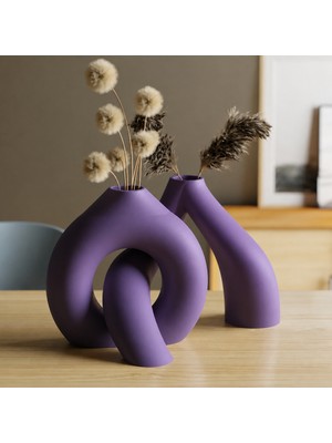 TeknoKapsül 3D Baskı Interlocking Vazo - Iç Içe Geçen Dekoratif Vazo-Mor
