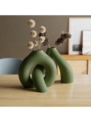TeknoKapsül 3D Baskı Interlocking Vazo - Iç Içe Geçen Dekoratif Vazo-Yeşil