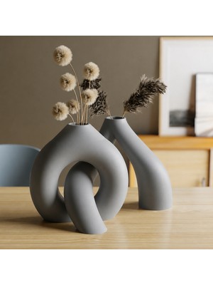 TeknoKapsül 3D Baskı Interlocking Vazo - Iç Içe Geçen Dekoratif Vazo-Gri