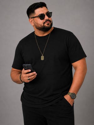 Annex Yuvarlak Yaka Erkek Battal Düz Renk Pamuklu Basic Tshirt