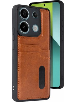 Bezos Xiaomi Redmi 15C 4g Sara Kartvizitli Deri Kılıf - Taba