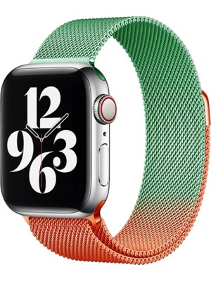 Bezos Apple Watch 38MM Metal Mıknatıslı Kordon - Turuncu-Yeşil